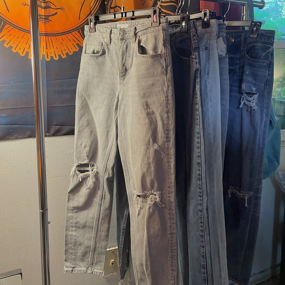 zara straight mid-rise gray jeans